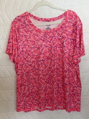 Exertec Shirt Womens 2X Pink Workout Active Top Stretch Short Sleeves